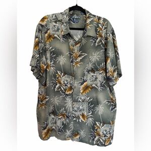 Campia Men's Tropical Print Shirt Green White & Tan XXL Easy Care